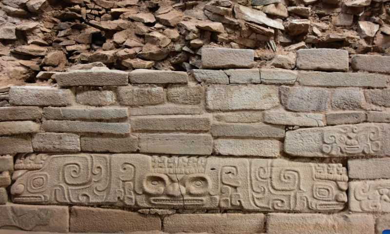 Photo taken on Aug. 6, 2022 shows stone carvings excavated from the Shimao ruins, an important prehistoric site in Shenmu City, northwest China's Shaanxi Province. Photo: Xinhua