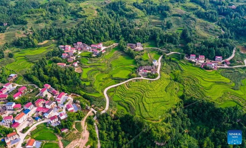 Aerial photo taken on Aug. 2, 2022 shows a view of Bayi Village in Wanzhou District of southwest China's Chongqing.(Photo: Xinhua)