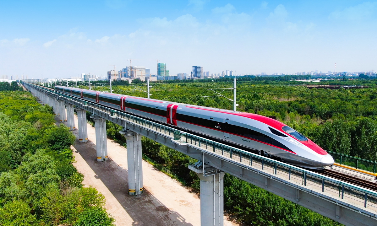 A high-speed train designed to run at 350 kilometers per hour for the Jakarta-Bandung high-speed rail rolls off the assembly line in Qingdao, east China's Shandong province, on August 5, 2022. Photo: Courtesy of China Railway