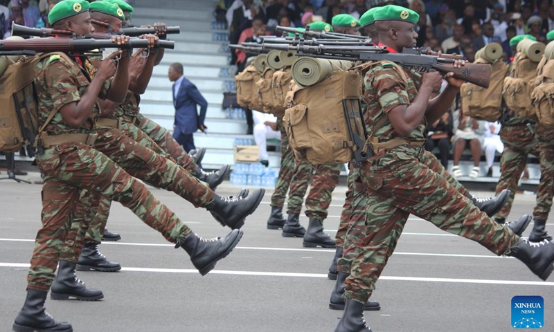 Beninese soldiers parade during celebrations marking the 62nd anniversary of Benin's independence in Cotonou, Benin, on Aug. 1, 2022.(Photo: Xinhua)