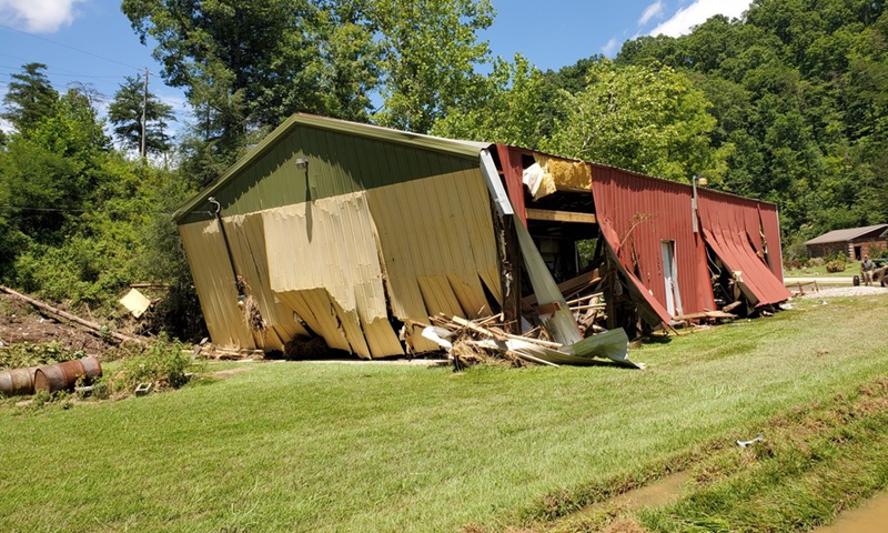 Photo taken on July 30, 2022 shows a house destroyed by heavy rain-caused flooding in Central Appalachia in Kentucky, the United States.(Photo: Xinhua)