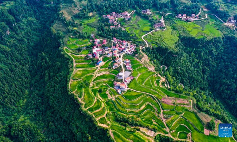 Aerial photo taken on Aug. 2, 2022 shows a view of Bayi Village in Wanzhou District of southwest China's Chongqing.(Photo: Xinhua)