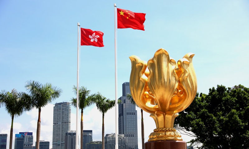 Photo taken on July 14, 2020 shows the Golden Bauhinia Square in south China's Hong Kong.(Photo: Xinhua)