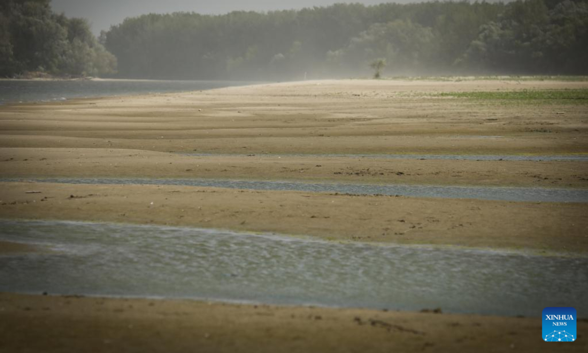 The Danube river, which is at a low water level due to drought, is seen in Opatovac, Croatia, Aug 19, 2022. Photo:Xinhua