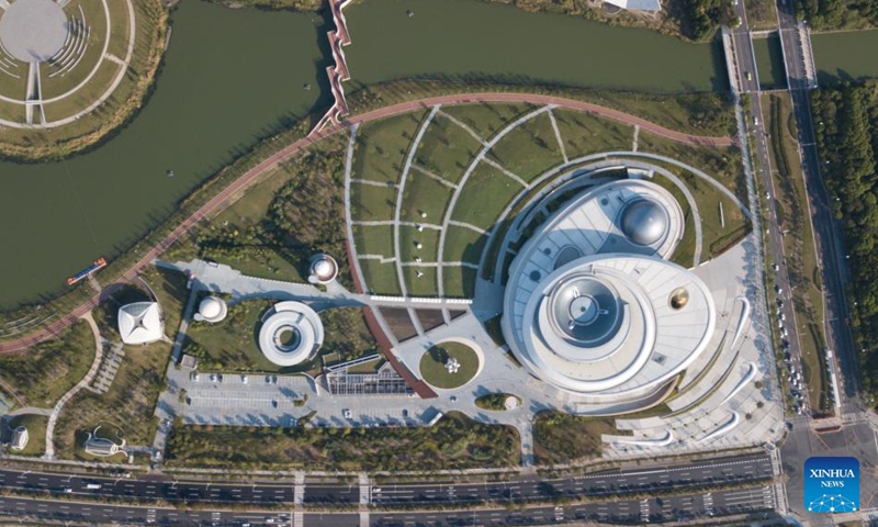 Aerial photo taken on Aug. 19, 2022 shows the Shanghai Astronomy Museum in Lingang new area of the China (Shanghai) Pilot Free Trade Zone in east China's Shanghai. Saturday marked the 3rd anniversary of the launching of Lingang new area. (Xinhua/Jin Liwang)