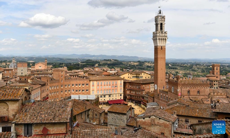 Photo taken Aug. 15, 2022 shows a view of Siena, Italy. Siena is famous for its medieval cityscape and the horse race Palio. The historic center of Siena was inscribed on the UNESCO World Heritage List in 1995. (Photo: Xinhua)