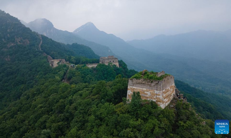 Aerial photo taken on Aug. 17, 2022 shows the scenery of the Jiankou section of the Great Wall in Beijing, capital of China.(Photo: Xinhua)