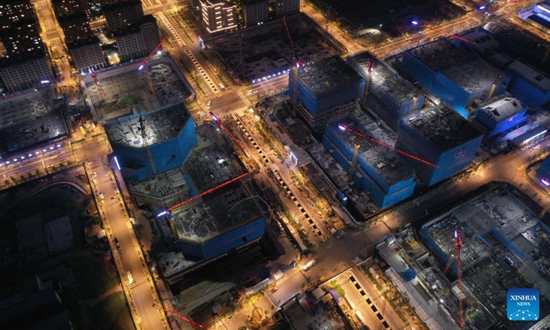 Aerial photo taken on Aug. 17, 2022 shows a construction site in Rongdong area of Xiongan New Area, north China's Hebei Province. (Xinhua/Zhu Xudong)