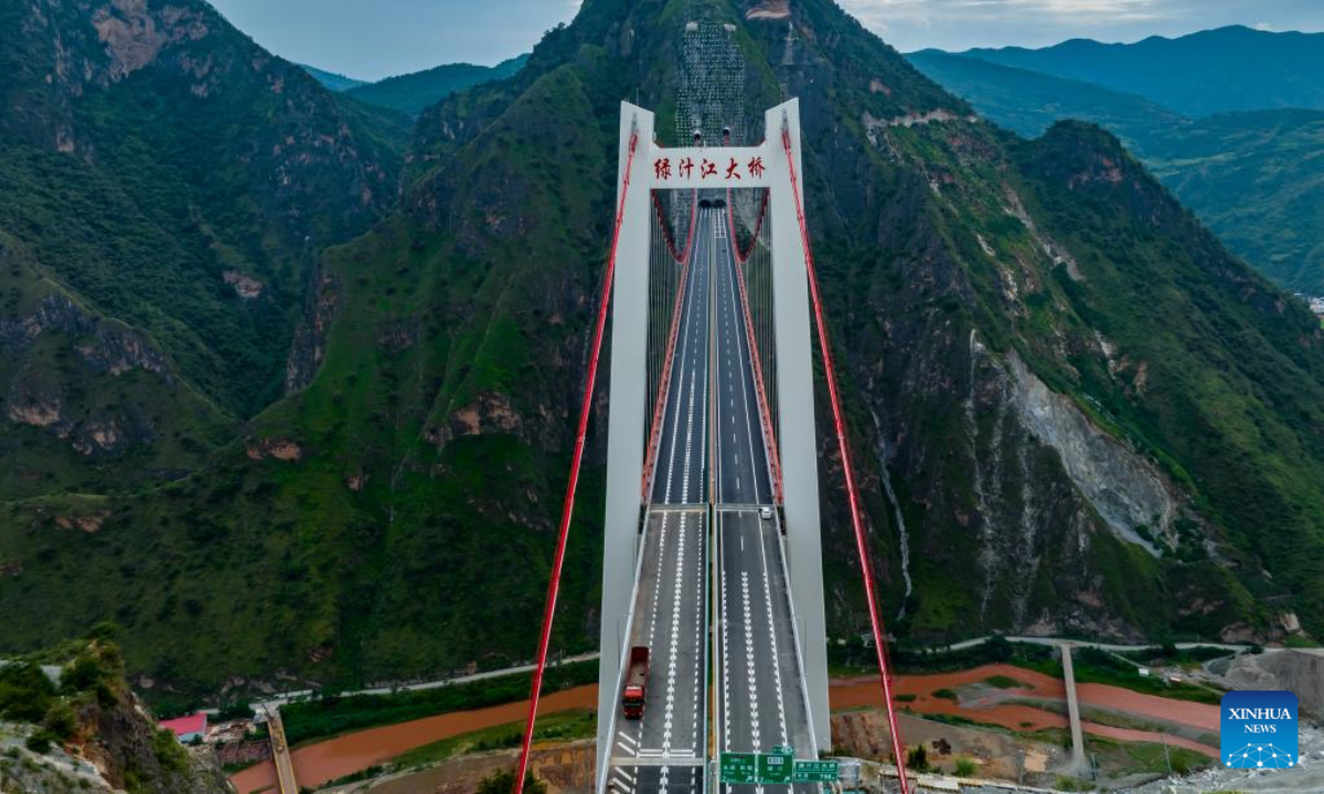 Aerial photo taken on Aug 25, 2022 shows a mega bridge of the Yuxi-Chuxiong Expressway in southwest China's Yunnan Province. Photo:Xinhua