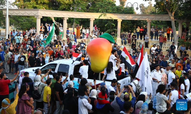 People visit a mango festival in Ismailia province, Egypt, on Aug. 19, 2022.Photo:Xinhua