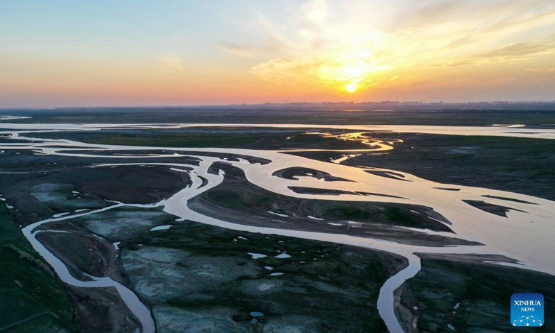 Aerial photo taken on Aug. 16, 2022 shows the Yellow River in Hanggin Banner in Erdos, north China's Inner Mongolia Autonomous Region.Photo:Xinhua