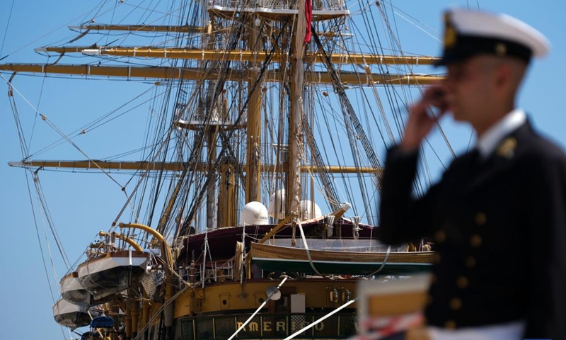 Photo taken on Aug. 27, 2022 shows a view of the Italian Navy training ship Amerigo Vespucci in Valletta, Malta.Photo:Xinhua