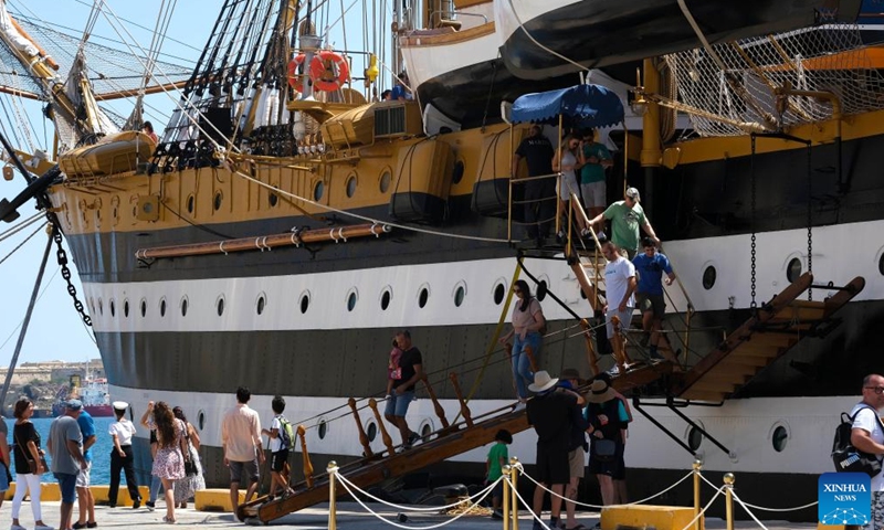 Photo taken on Aug. 27, 2022 shows a view of the Italian Navy training ship Amerigo Vespucci in Valletta, Malta.Photo:Xinhua