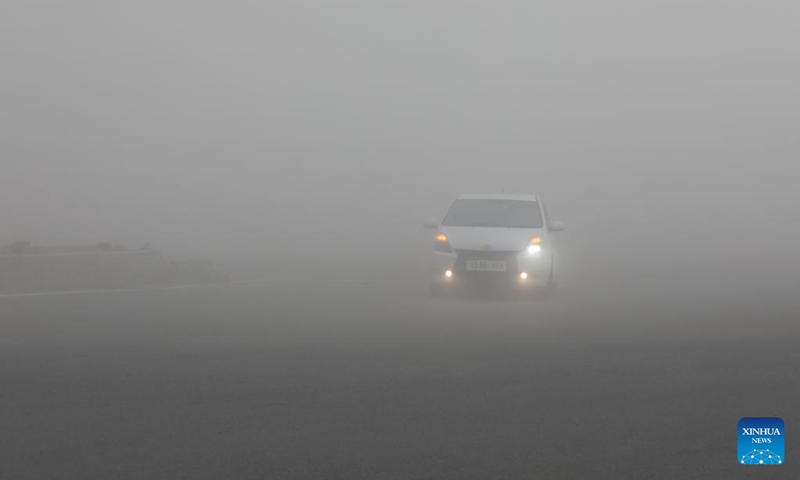 An intense dust storm hits the western Mongolian province of Khovd, causing poor road visibility, Aug. 28, 2022.(Photo: Xinhua)