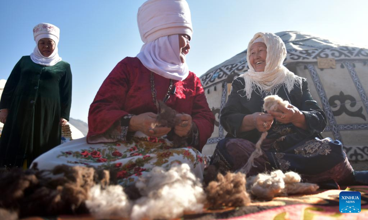 Elders in traditional costumes are seen during the celebration for the 31st anniversary of the independence of Kyrgyzstan in outskirts of Bishkek, Kyrgyzstan, Aug. 31, 2022. Photo:Xinhua