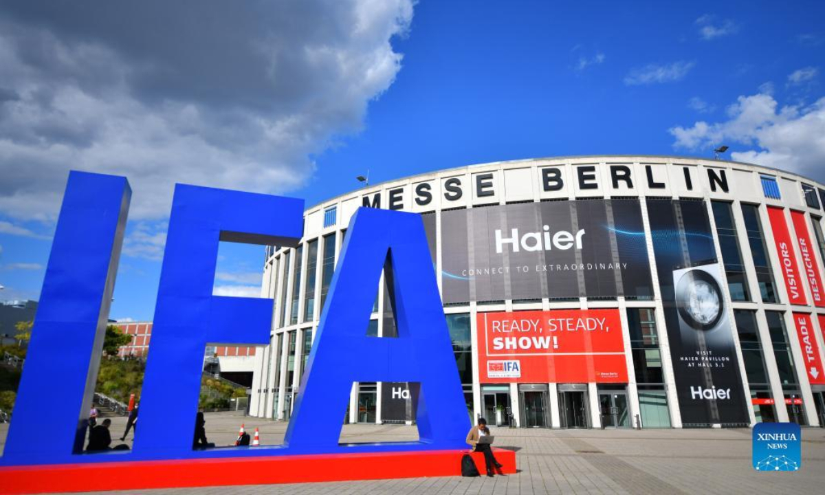 Photo taken on Sep 2, 2022 shows the main entrance to the IFA 2022 in Berlin, capital of Germany. The German tech fair IFA 2022 opened to the public in Berlin on Friday, for the first time since the start of the COVID-19 pandemic. In 2020, the fair was restricted to professional visitors, while last year it was canceled. Photo:Xinhua