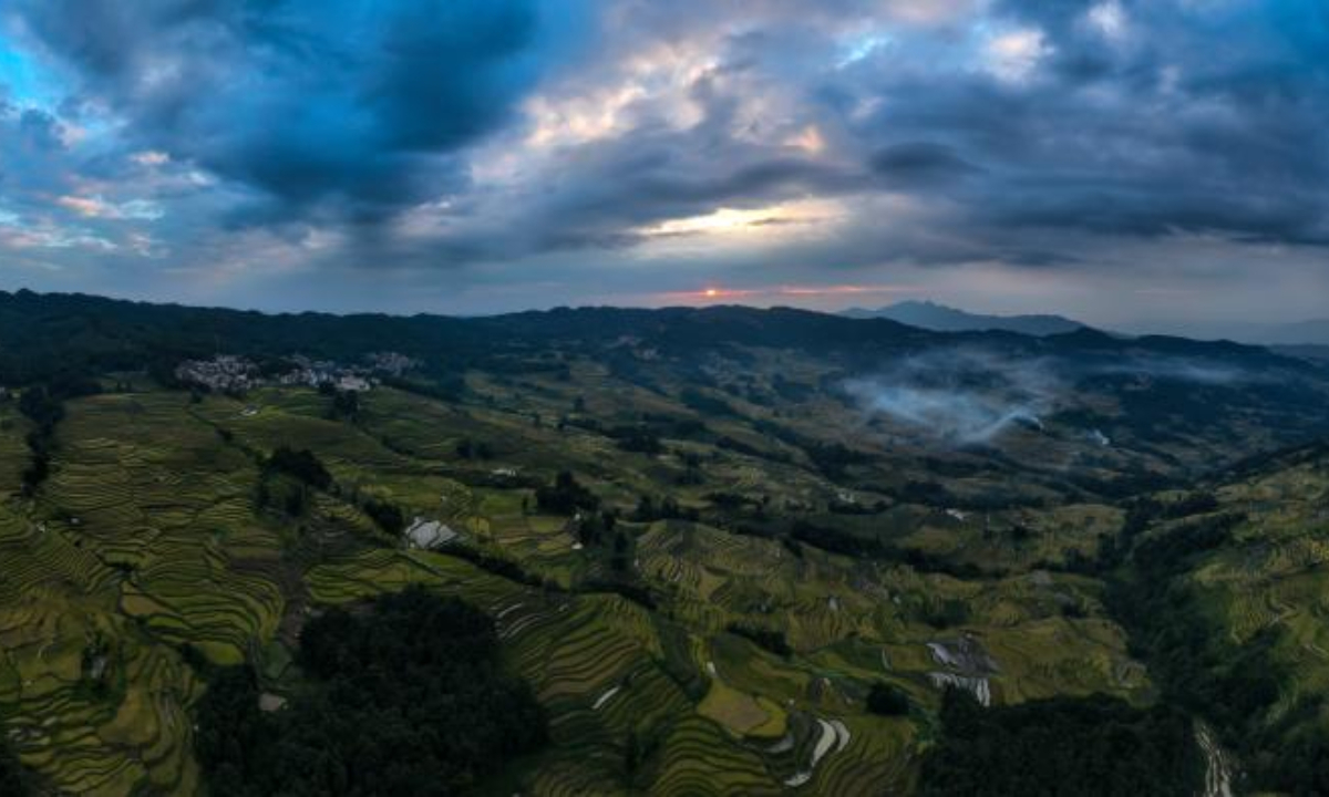 Aerial photo taken on Sep 7, 2022 shows a part of Hani terraced fields in Yuanyang County of Honghe Hani and Yi Autonomous Prefecture, southwest China's Yunnan Province. Photo:Xinhua