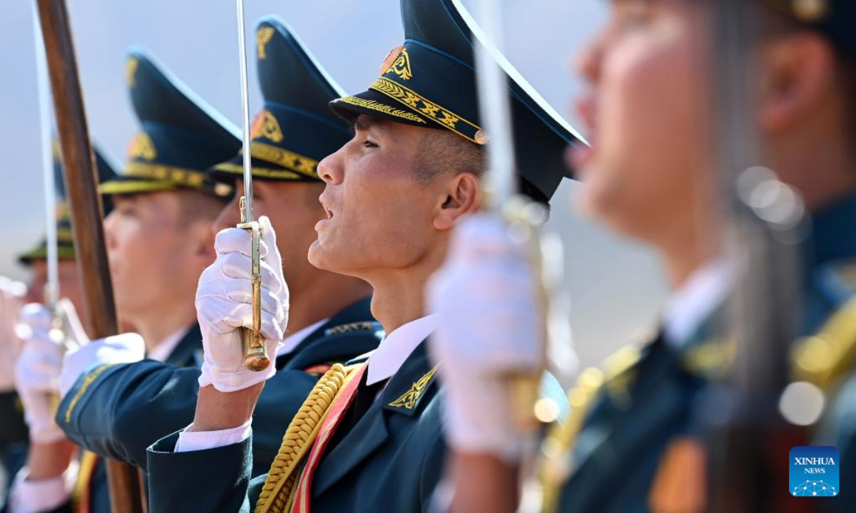 Soldiers are seen during the celebration for the 31st anniversary of the independence of Kyrgyzstan in outskirts of Bishkek, Kyrgyzstan, Aug. 31, 2022. Photo:Xinhua