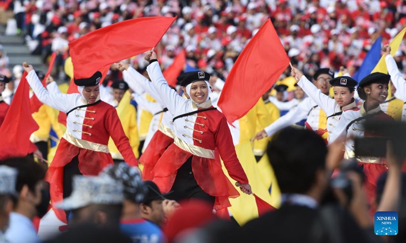 A performance is staged during the main celebration event of the National Day at the historical Dataran Merdeka, or Independence Square, in Kuala Lumpur, Malaysia, Aug. 31, 2022.(Photo: Xinhua)