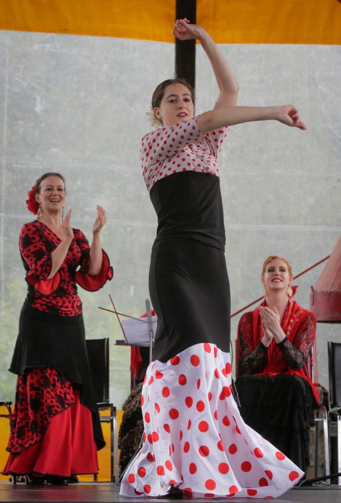 A flamenco dancer performs on stage during the Vancouver International Flamenco Festival at Granville Island in Vancouver, British Columbia, Canada, on Sept. 4, 2022. The festival runs from Sept. 3 to 25. (Photo by Liang Sen/Xinhua)