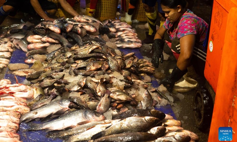 Workers sort fish at a fish wholesale market in Yangon, Myanmar, Sept. 1, 2022. (Photo: Xinhua)