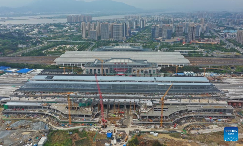 Photo taken on Sept. 1, 2022 shows the construction site of the Fuzhou south railway station, a part of the Fuzhou-Xiamen high-speed railway, in Fuzhou City of southeast China's Fujian Province.Photo:Xinhua