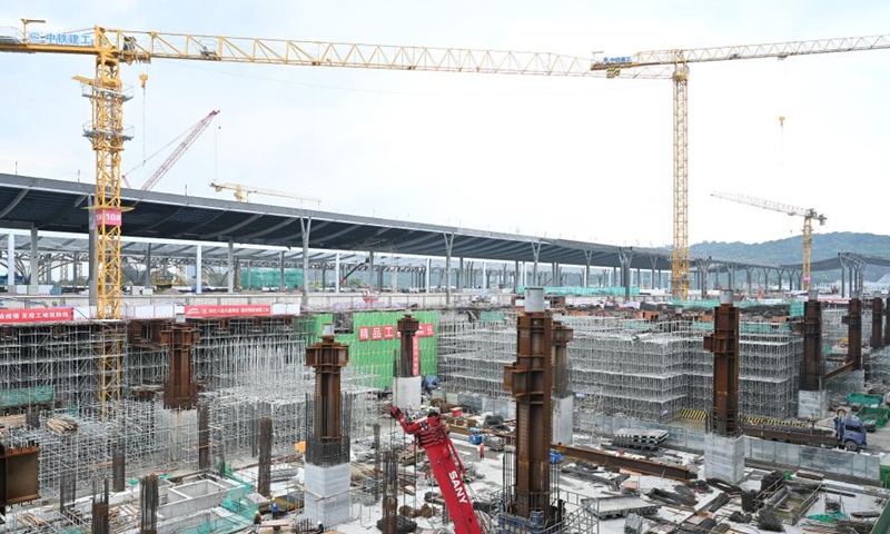 Photo taken on Sept. 1, 2022 shows the construction site of the Fuzhou south railway station, a part of the Fuzhou-Xiamen high-speed railway, in Fuzhou City of southeast China's Fujian Province.Photo:Xinhua