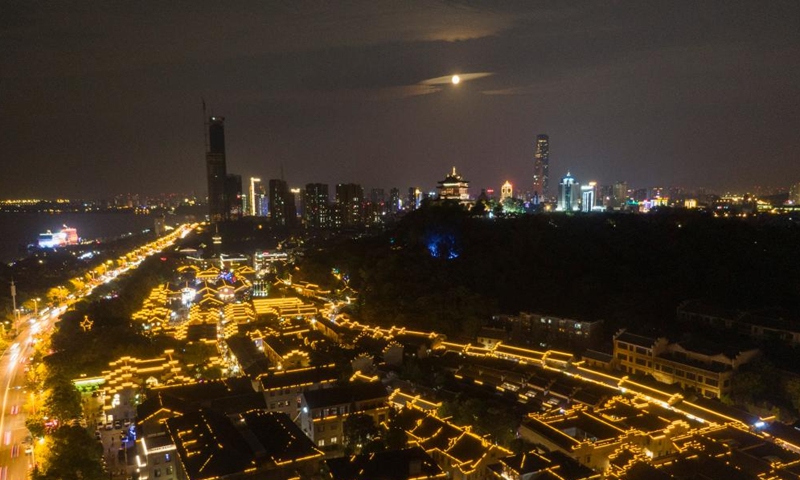 Aerial photo taken on Sept. 10, 2022 shows a full moon in the sky in Zhenjiang, east China's Jiangsu Province.Photo:Xinhua