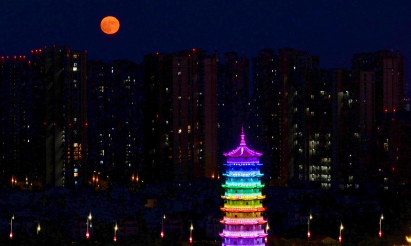 Aerial photo taken on Sept. 10, 2022 shows a full moon in the sky in Kunshan, east China's Jiangsu Province.Photo:Xinhua