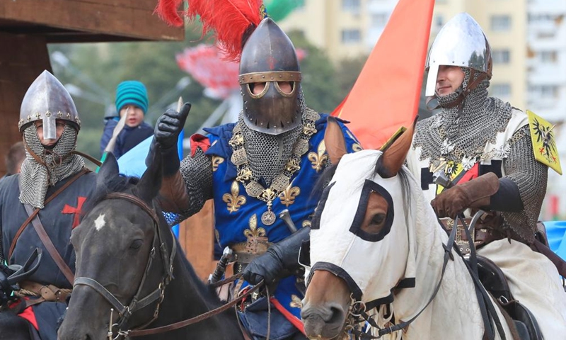 People dressed as knights take part in Minsk City Day celebrations in Minsk, Belarus, Sept. 10, 2022. Minsk City Day was celebrated on Sept. 10-11 to mark the city's 955th anniversary.Photo:Xinhua