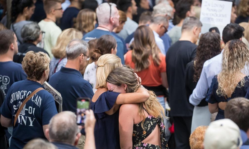 People attend a commemoration ceremony of the 21st anniversary of the 9/11 attacks in New York, the United States, on Sept. 11, 2022.Photo:Xinhua