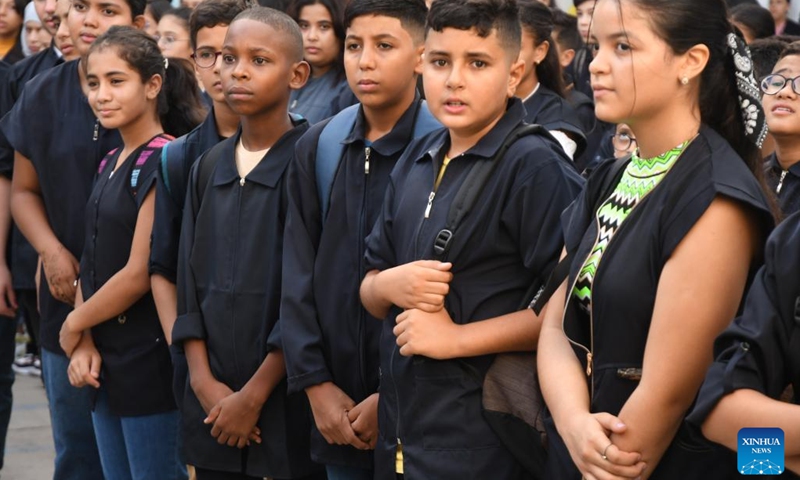 Students wait to enter their school in Tunis, Tunisia, on Sept. 15, 2022. Tunisian primary and secondary schools opened on Thursday. (Photo: Xinhua)