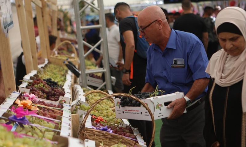 People attend an annual grapes festival in the West Bank city of Hebron, Sept. 17, 2022.Photo:Xinhua