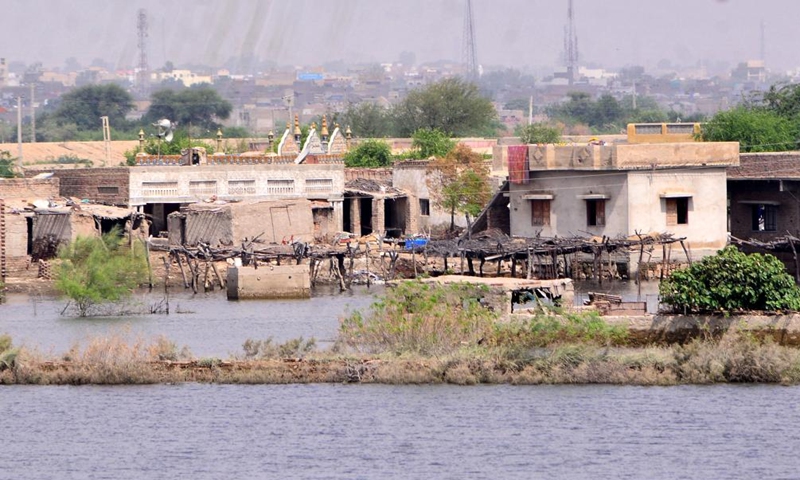 A flooded area is seen in Jamshoro district, Sindh province, Pakistan, Sept. 18, 2022.Photo:Xinhua