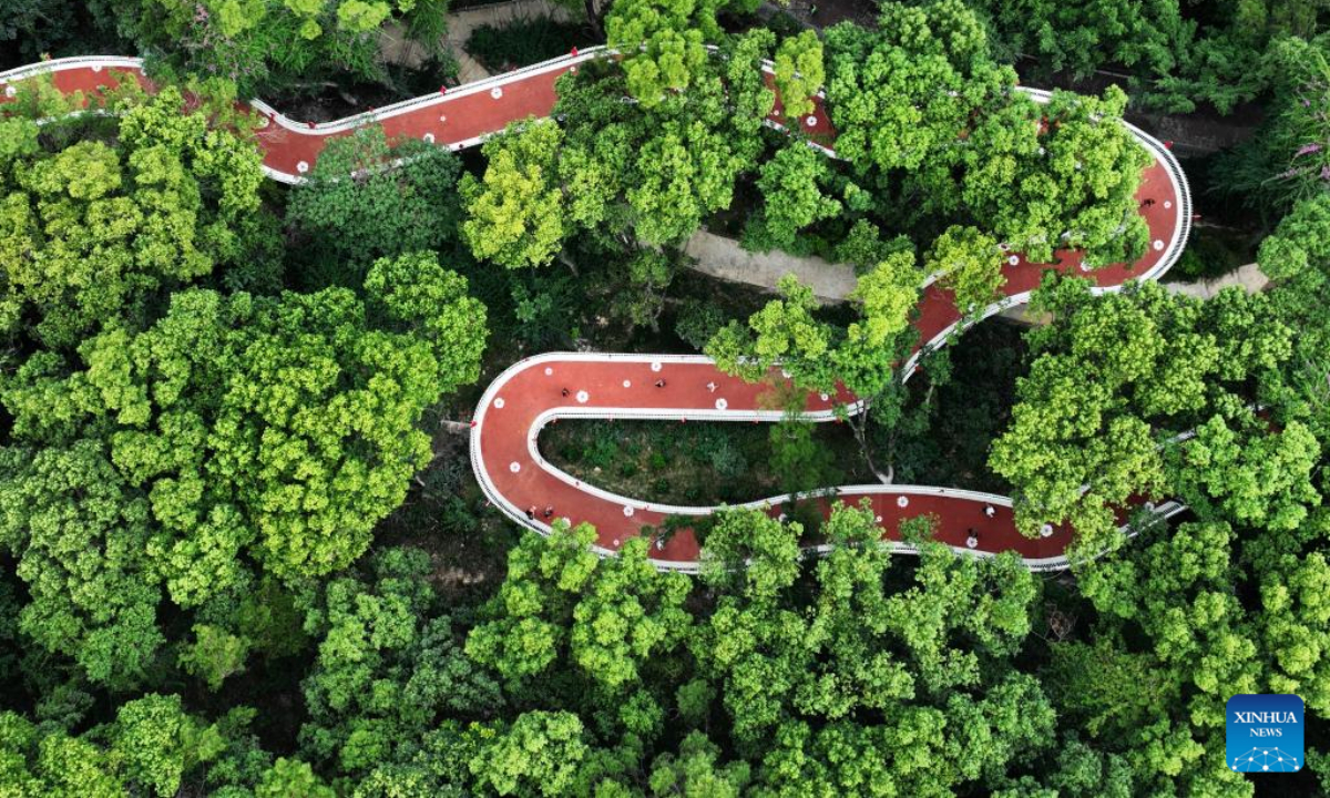 Aerial photo taken on Oct 1, 2022 shows the scenery at Jinjishan Park in Fuzhou, southeast China's Fujian Province. Photo:Xinhua