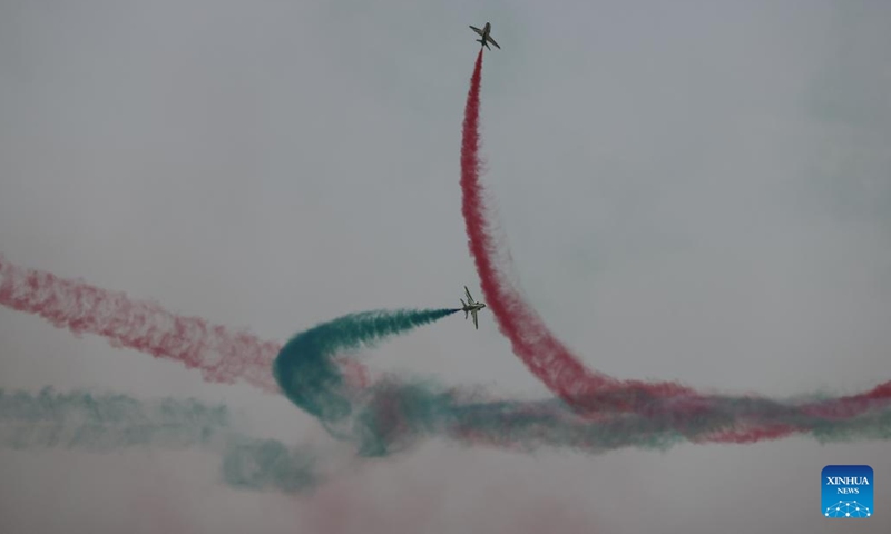 Aircrafts from the Saudi Hawks aerobatic display team perform during an air show to celebrate Saudi Arabia's National Day in Riyadh, Saudi Arabia, on Sept. 22, 2022.(Photo: Xinhua)