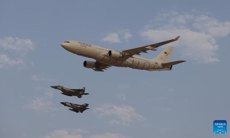 Aircrafts from the Royal Saudi Air Force perform during an air show to celebrate Saudi Arabia's National Day in Riyadh, Saudi Arabia, on Sept. 22, 2022.(Photo: Xinhua)