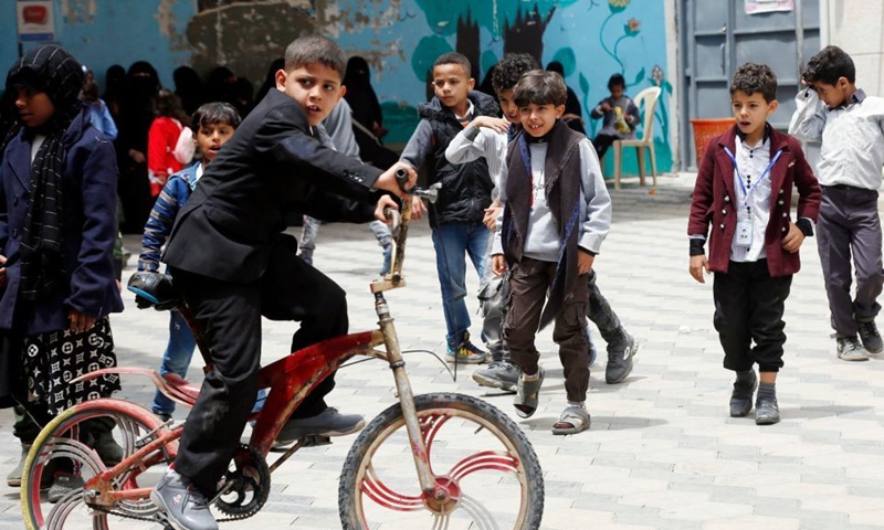 Children play in the courtyard of a rehabilitation center in Sanaa, Yemen, Aug. 7, 2022.Photo:xinhua