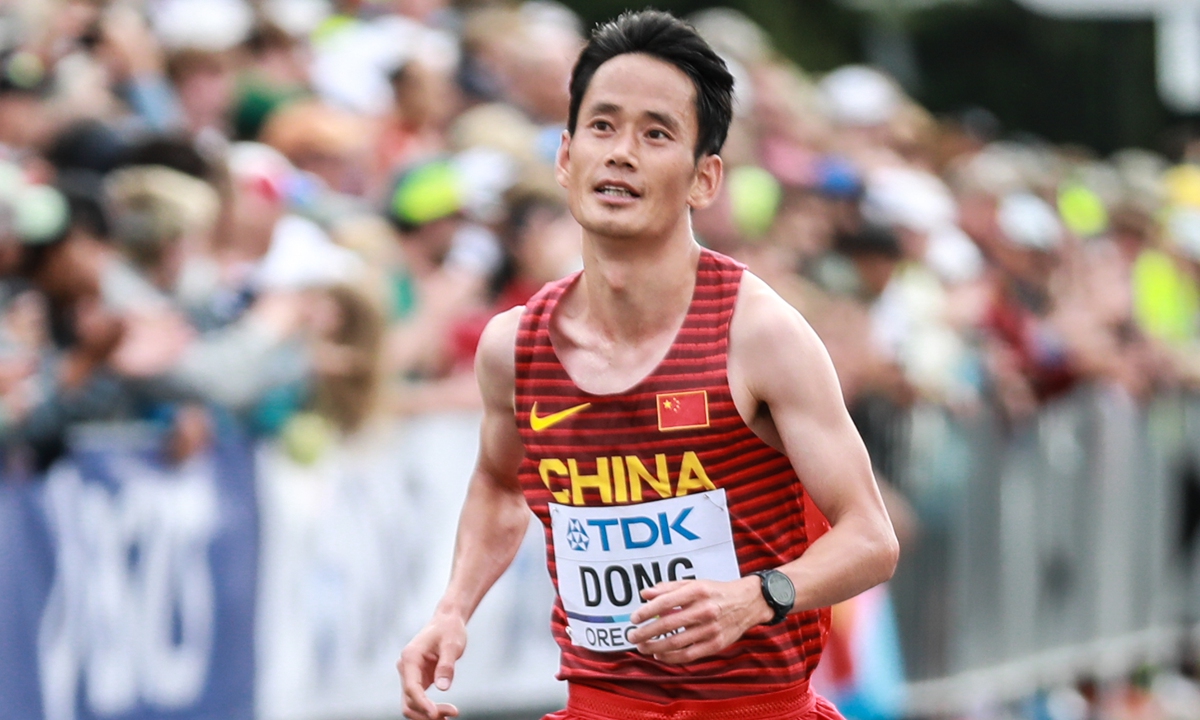 Dong Guojian competes at the World Championships Men's Marathon 2022 in Eugene, the US on July 17, 2022. Photo: VCG