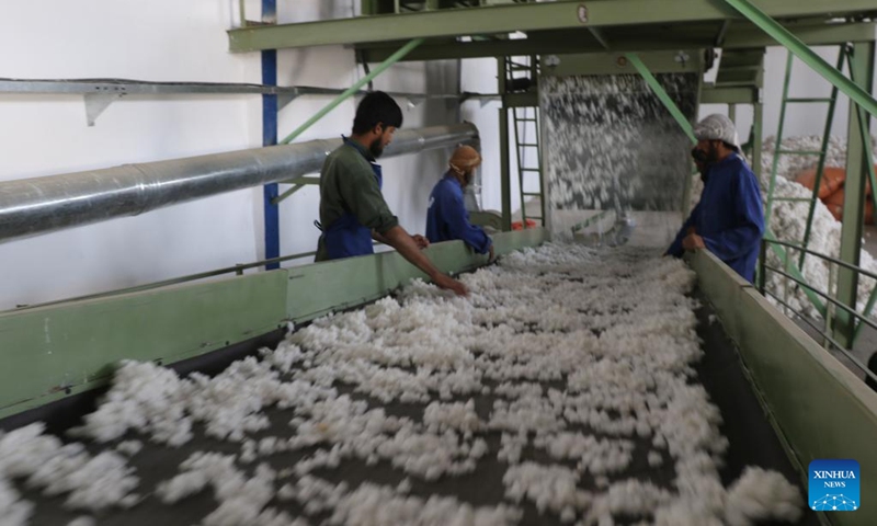 Photo taken on Oct. 10, 2022 shows a cotton processing plant in Balkh province, Afghanistan. A cotton processing plant at a cost of 2 million U.S. dollars has been inaugurated in Mazar-i-Sharif city, the capital of northern Balkh province, the state-run Bakhtar news agency reported.(Photo: Xinhua)