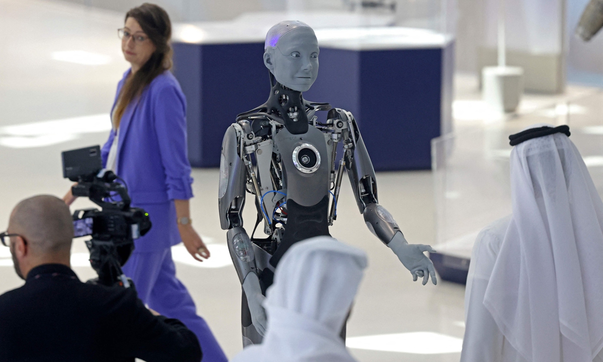 The Ameca humanoid robot greets visitors at the Museum of the Future in Dubai, the UAE, on October 11, 2022. Ameca is known to be the 