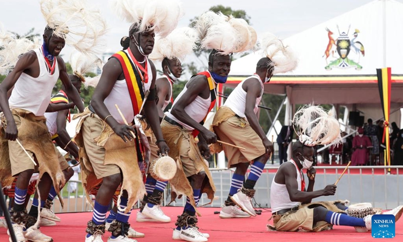 A dancing troupe performs during a celebration of the 60th anniversary of independence at the Kololo independence grounds in Kampala, Uganda, on Oct. 9, 2022.(Photo: Xinhua)