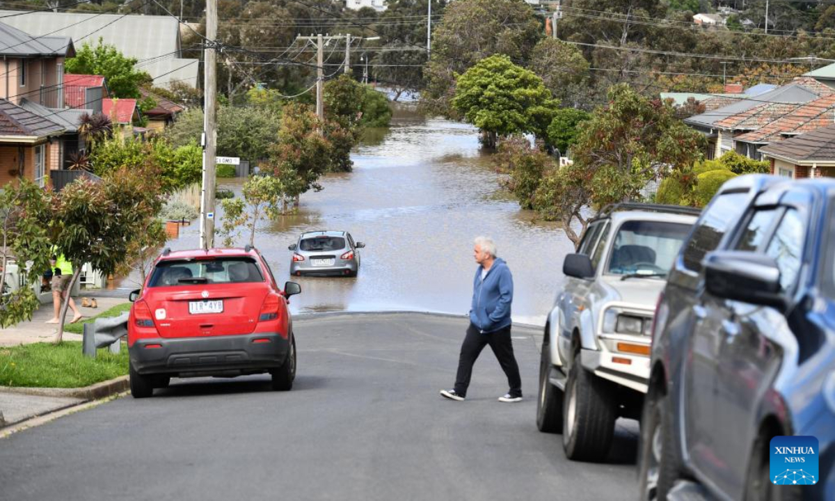 Photo taken on Oct 14, 2022 shows a flooded area in Victoria, Australia. Residents of multiple communities in the Australian state of Victoria received evacuation warnings on Friday due to flood emergencies. Photo:Xinhua