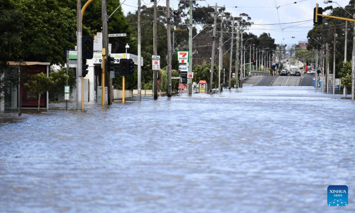 Photo taken on Oct 14, 2022 shows a flooded area in Victoria, Australia. Residents of multiple communities in the Australian state of Victoria received evacuation warnings on Friday due to flood emergencies. Photo:Xinhua