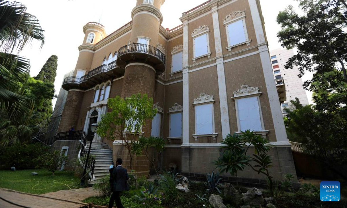 The Sursock Palace is pictured in Beirut, Lebanon, on Oct 13, 2022. The United Nations Educational, Scientific and Cultural Organization (UNESCO) on Thursday announced that it has reached an agreement with the Swiss government and the Sursock Palace Association to finance the rehabilitation of the Sursock Palace, an iconic building damaged by the Beirut port blasts two years ago. Photo:Xinhua