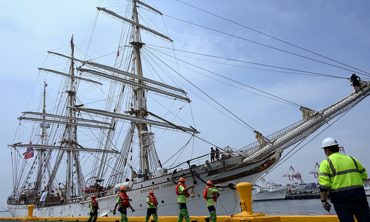 The Statsraad Lehmkuhl, a 108-year-old Norwegian ship, arrives in Manila, the Philippines, on October 12, 2022. The vessel is currently on a global navigation around the world under One Ocean Expedition, a global campaign that aims to share knowledge about the crucial role of the ocean for a sustainable development in a global perspective. Photo: AFP