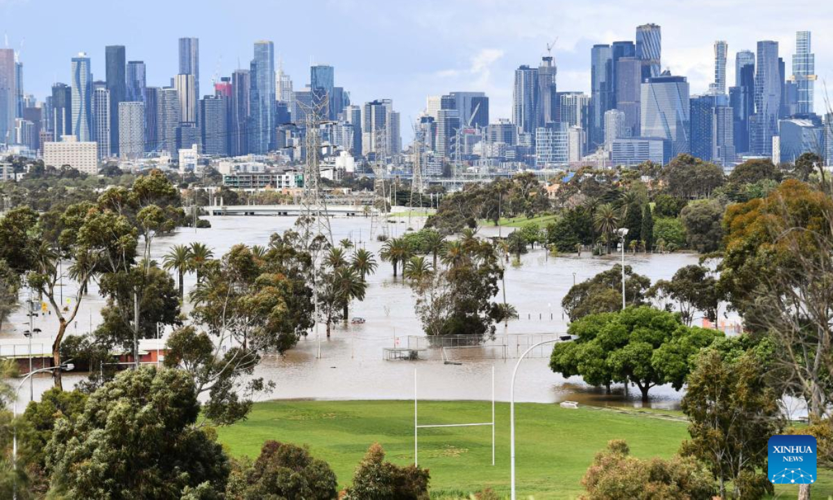 Photo taken on Oct 14, 2022 shows a flooded area in Victoria, Australia. Residents of multiple communities in the Australian state of Victoria received evacuation warnings on Friday due to flood emergencies. Photo:Xinhua