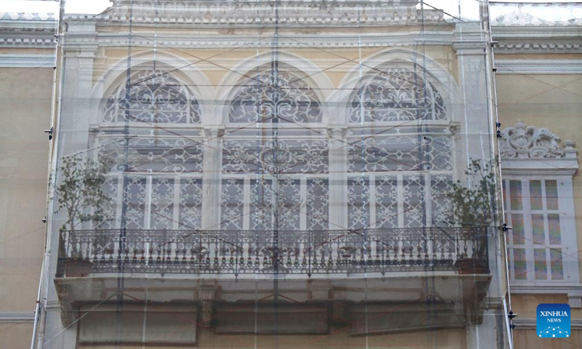 Picture shows the rehabilitation work at the Sursock Palace in Beirut, Lebanon, on Oct 13, 2022. The United Nations Educational, Scientific and Cultural Organization (UNESCO) on Thursday announced that it has reached an agreement with the Swiss government and the Sursock Palace Association to finance the rehabilitation of the Sursock Palace, an iconic building damaged by the Beirut port blasts two years ago. Photo:Xinhua