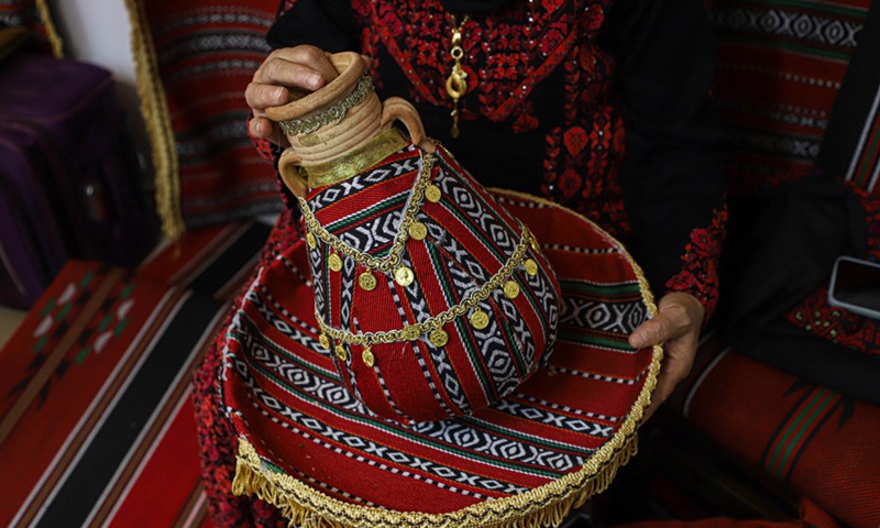 A handicraft is shown in a festival held to celebrate Palestinian National Heritage Day, in Gaza City, Oct. 11, 2022.(Photo: Xinhua)