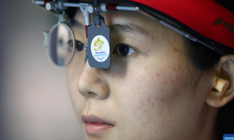 Chen Yan of China competes during the women's 25m pistol medal match at the ISSF World Championship Rifle/Pistol in Cairo, Egypt, Oct. 22, 2022. Photo: Xinhua